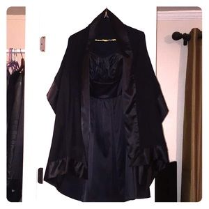 Black Satin Cocktail Dress w/ Matching Shawl